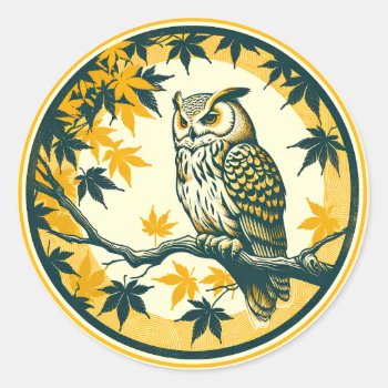 Barn Owl Nature Lovers Owls Tree Earth Day         Classic Round Sticker by ellesgreetings at Zazzle