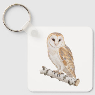 Barn Owl on a Birch Branch Keychain