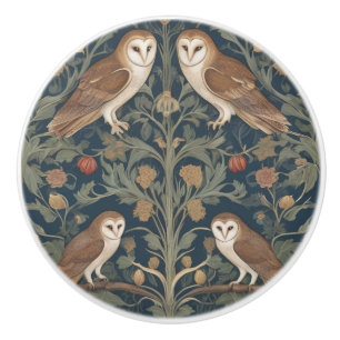 Barn Owl Pattern William Morris style Owls Ceramic Knob