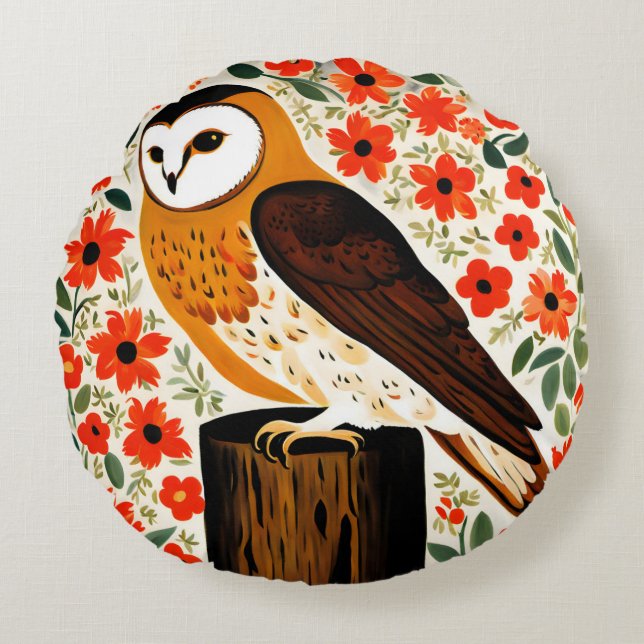 Barn Owl Round Pillow (Front)