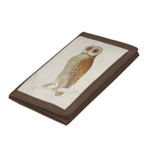 Barn owl rustic vintage nature illustration brown trifold wallet