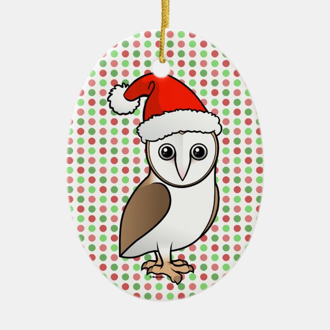 Barn Owl Santa Ceramic Ornament (Front)