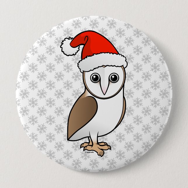 Barn Owl Santa Pinback Button (Front)