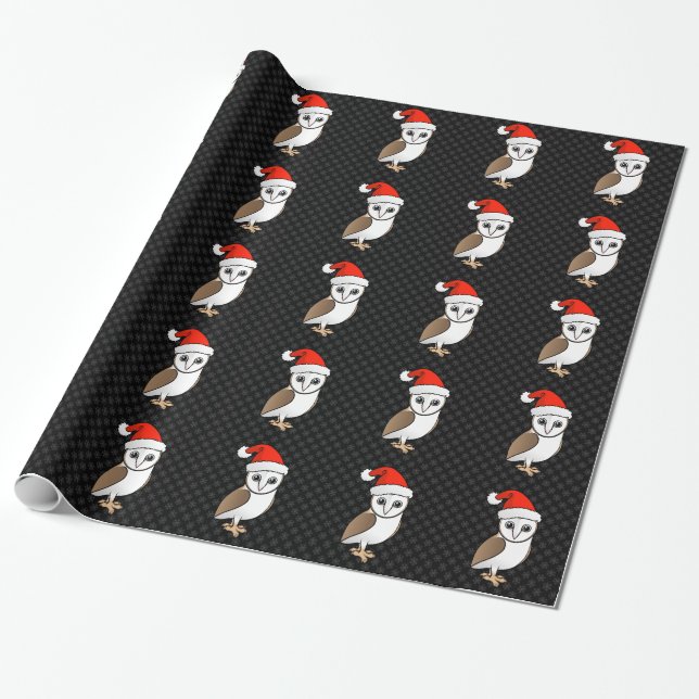 Barn Owl Santa Wrapping Paper (Unrolled)