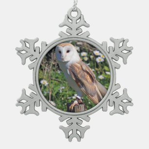 Barn Owl Snowflake Pewter Christmas Ornament
