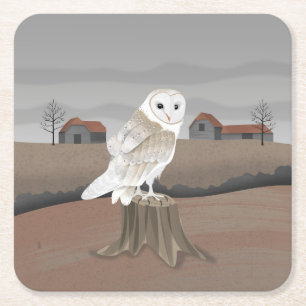 Barn Owl Square Paper Coaster