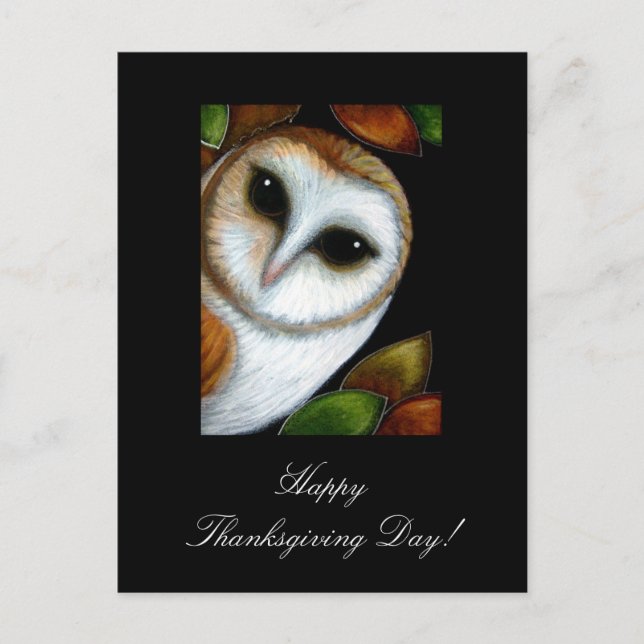 Barn Owl Thanksgiving  Postcard (Front)