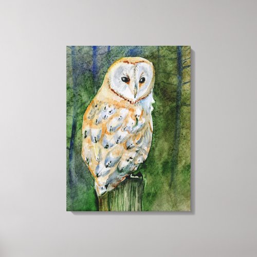 Barn owl  watercolor canvas print