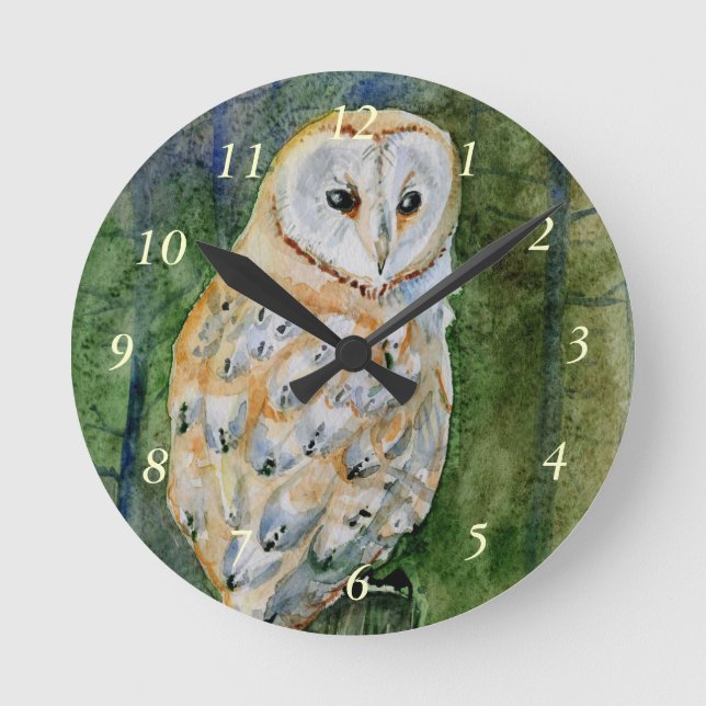 Barn owl watercolor round clock (Front)