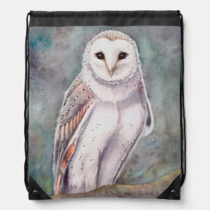 Barn Owl Wildlife Watercolor Art Drawstring Bag