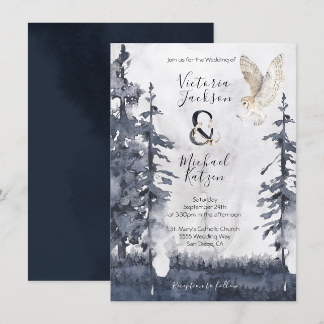 Barn Owl woodland forest Wedding invitations (Front/Back)