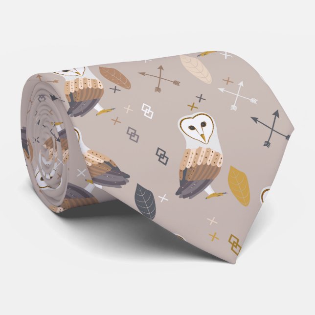 Barn Owls Arrows and Feathers Neck Tie (Rolled)