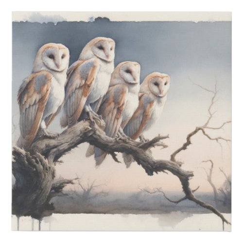 Barn Owls at Dusk REF219 _ Watercolor Faux Canvas Print