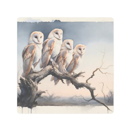 Barn Owls at Dusk REF219 _ Watercolor Metal Print