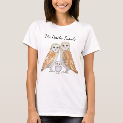Barn Owls Couple with child Custom Family Name T_Shirt
