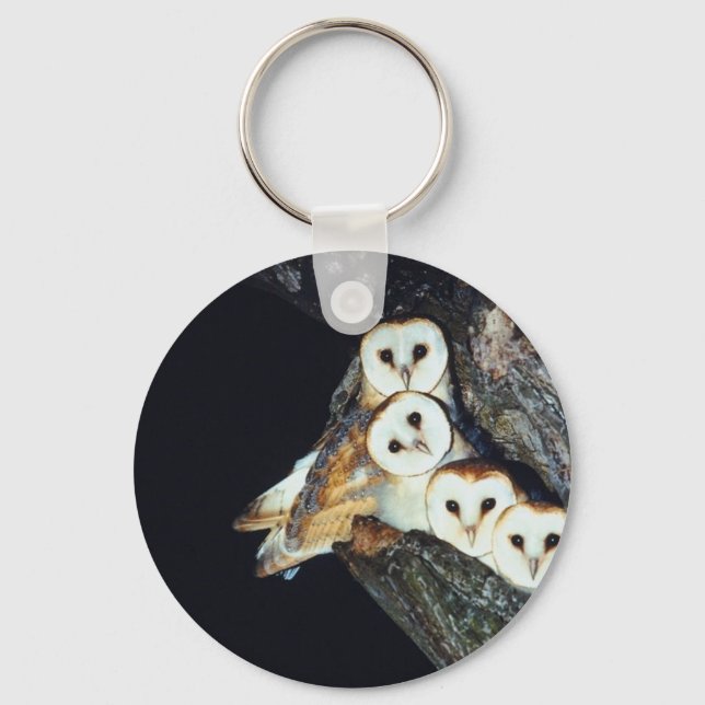 Barn Owls in a Tree Keychain (Front)