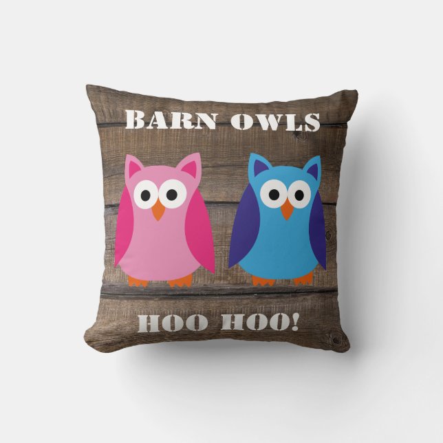 Barn Owls Rustic Barn Wood Throw Pillow (Front)