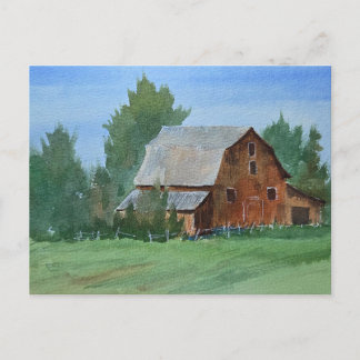 Barn Painting Watercolor  Postcard