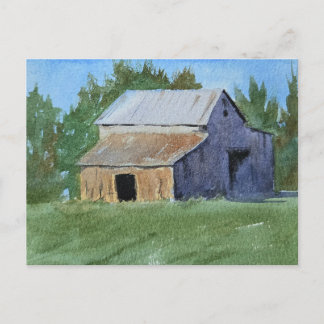Barn Painting Watercolor  Postcard