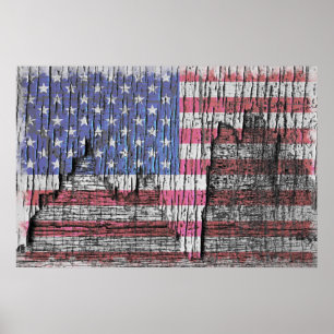 Barn Peeling Painted Patriotic American Flag Poster