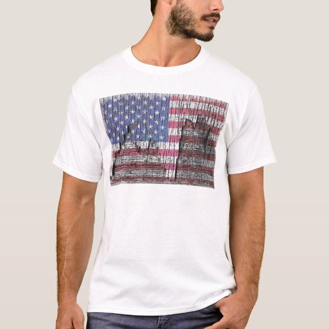 Barn Peeling Painted Patriotic American Flag T-Shirt (Front)