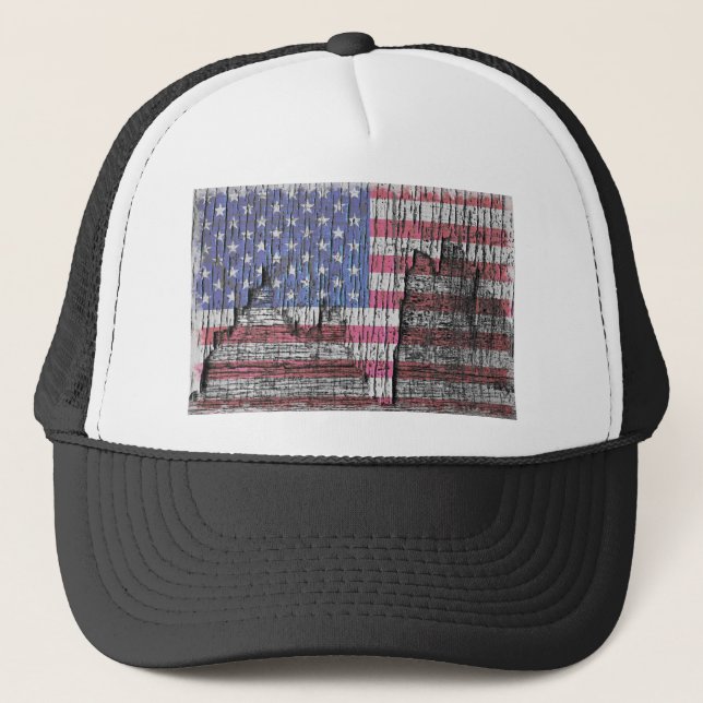 Barn Peeling Painted Patriotic American Flag Trucker Hat (Front)