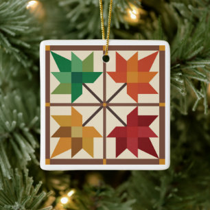 Barn Quilt Maple Leaf Ornament