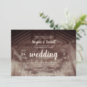Barn Rafters with String Lights Rustic Wedding Invitation (Standing Front)