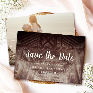 Barn Rafters with String Lights Rustic Wedding Save The Date