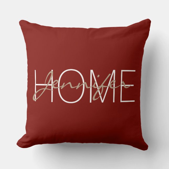 Barn red color home monogram throw pillow (Front)