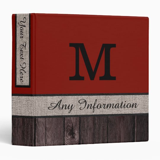Barn Red Color Rustic Look Wood Monogram Binder Zazzle Barn Red Color Rustic Look Wood Monogram Binder