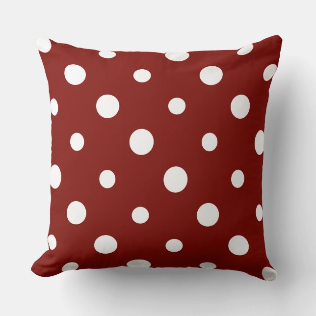 Barn Red With White Dots Throw Pillow (Front)