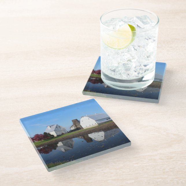 Barn Reflection photo Glass Coaster (Angled)