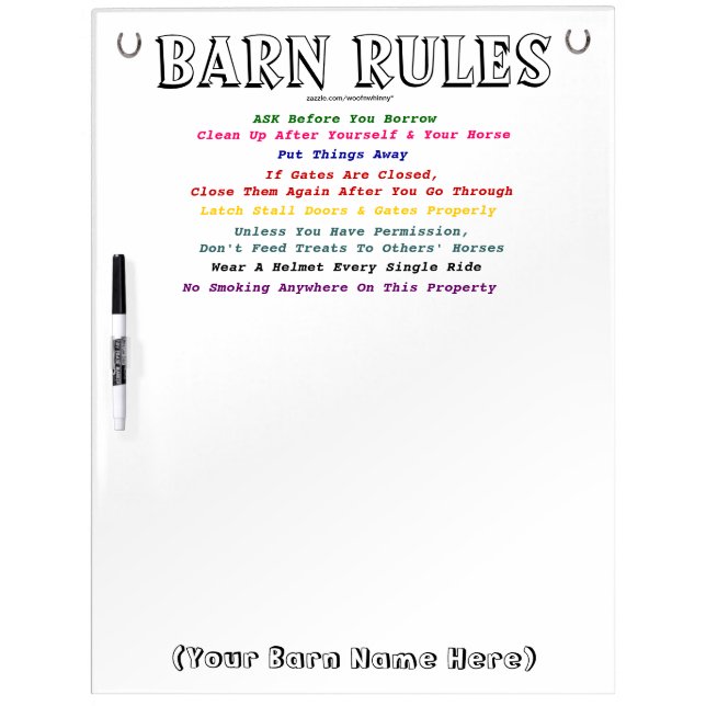 Barn Rules Dry Erase Board (Front)
