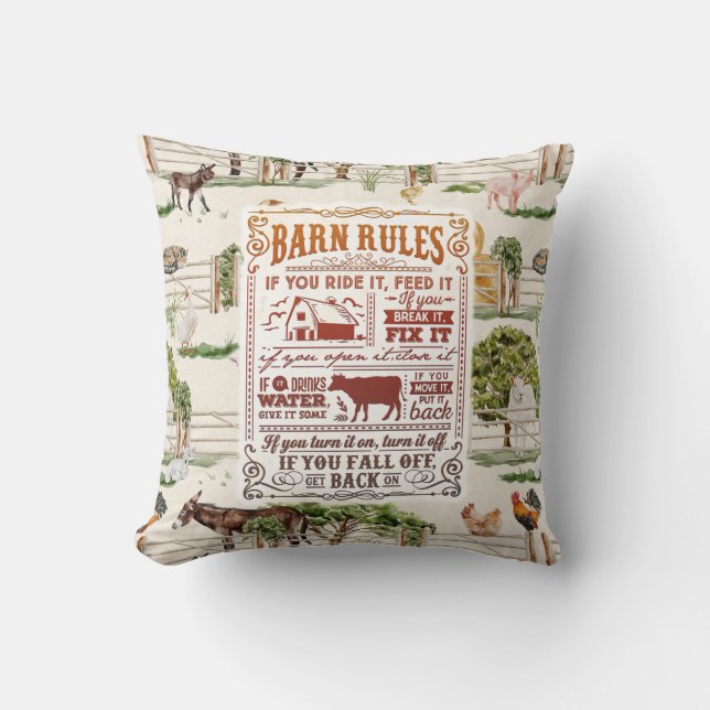Barn Rules Farm  Throw Pillow (Front)