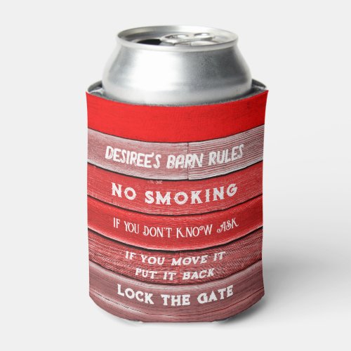 Barn Rules Rustic Red Wood Country Farmhouse Can Cooler