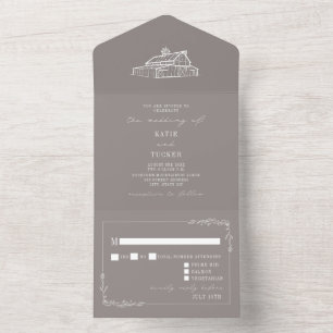 Barn Rustic Amethyst Gray Farm Wedding RSVP All In One Invitation