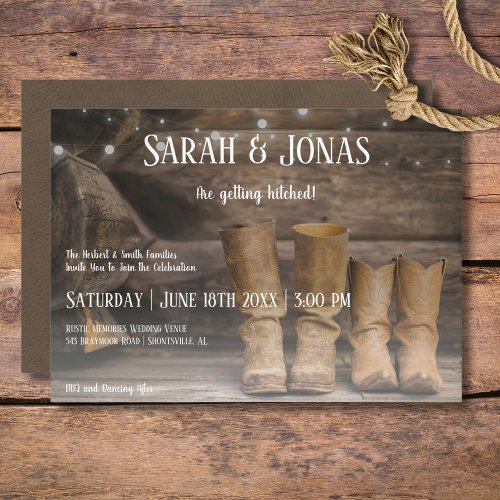 Barn Rustic Boots for Two Cowboy Wedding Invitation