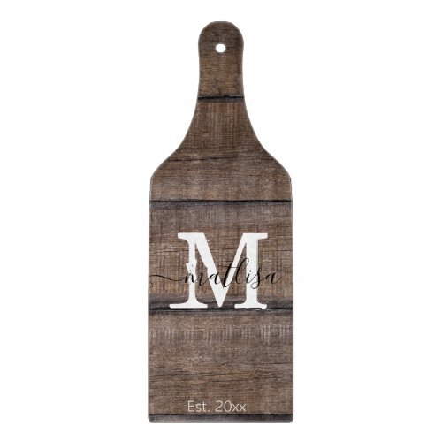 Barn Rustic Brown Monogram Script Established Name Cutting Board