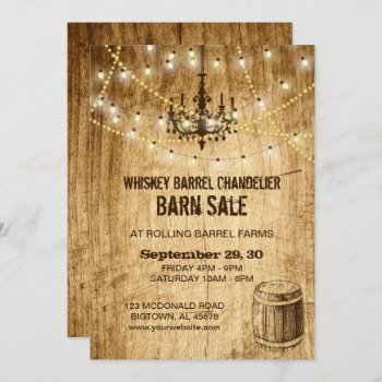 Barn Sale Invitation With Chandelier And Barrel by LangDesignShop at Zazzle