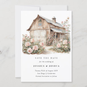 Barn Save the Date, Rustic Farmhouse Floral  Invitation