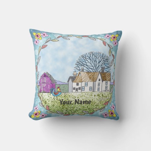 Barn Scene custom name Throw Pillow