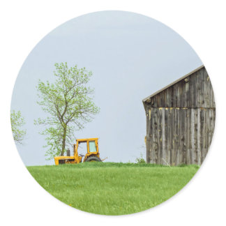 Barn Scene With Tractor Classic Round Sticker