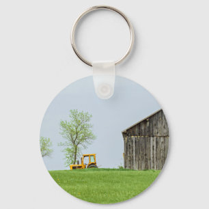 Barn Scene With Tractor Keychain