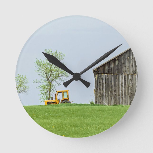 Barn Scene With Tractor Round Clock (Front)