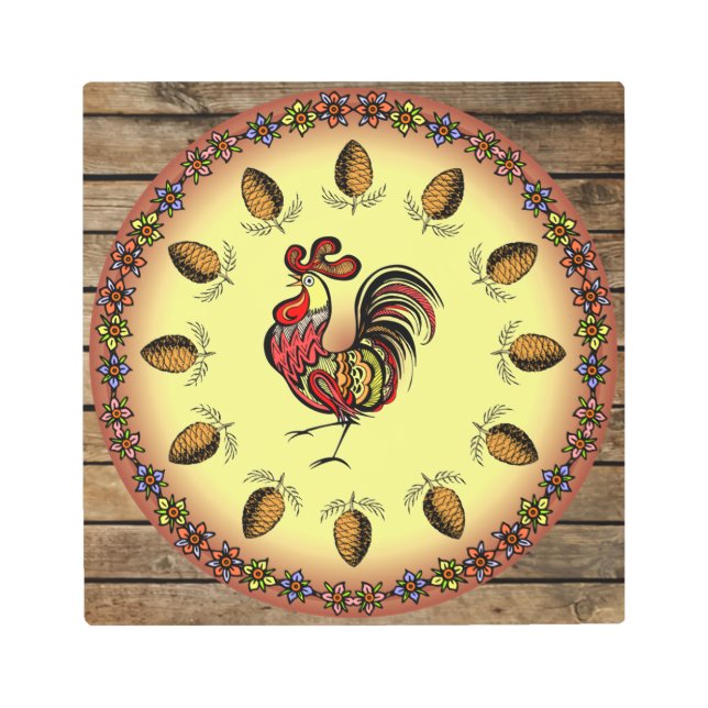 Barn Sign ~ Hex Sign ~ Rooster ~ Pine Cones ~ (Front)