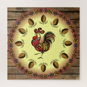 Barn Sign ~ Hex Sign ~ Rooster ~ Pine Cones ~ Jigsaw Puzzle