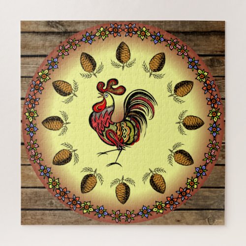 Barn Sign  Hex Sign  Rooster  Pine Cones  Jigsaw Puzzle