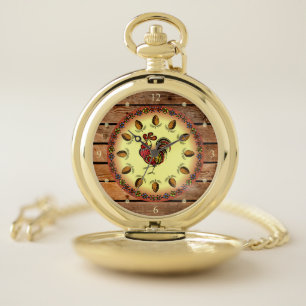 Barn Sign ~ Hex Sign ~ Rooster ~ Pine Cones Pocket Watch