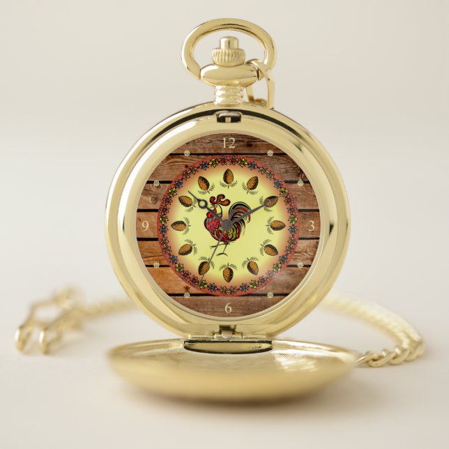 Barn Sign ~ Hex Sign ~ Rooster ~ Pine Cones Pocket Watch (Inside)